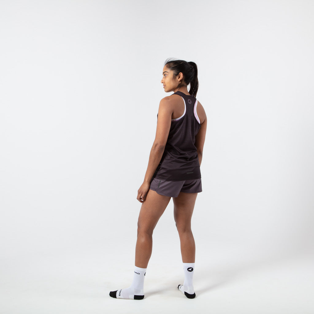 Women's Black Running Singlet - Back Left View