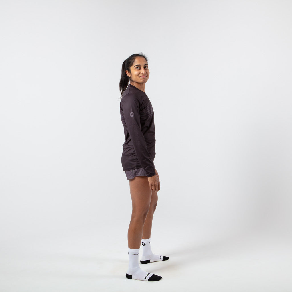Women's Black Long Sleeve Running Shirt - Side View 