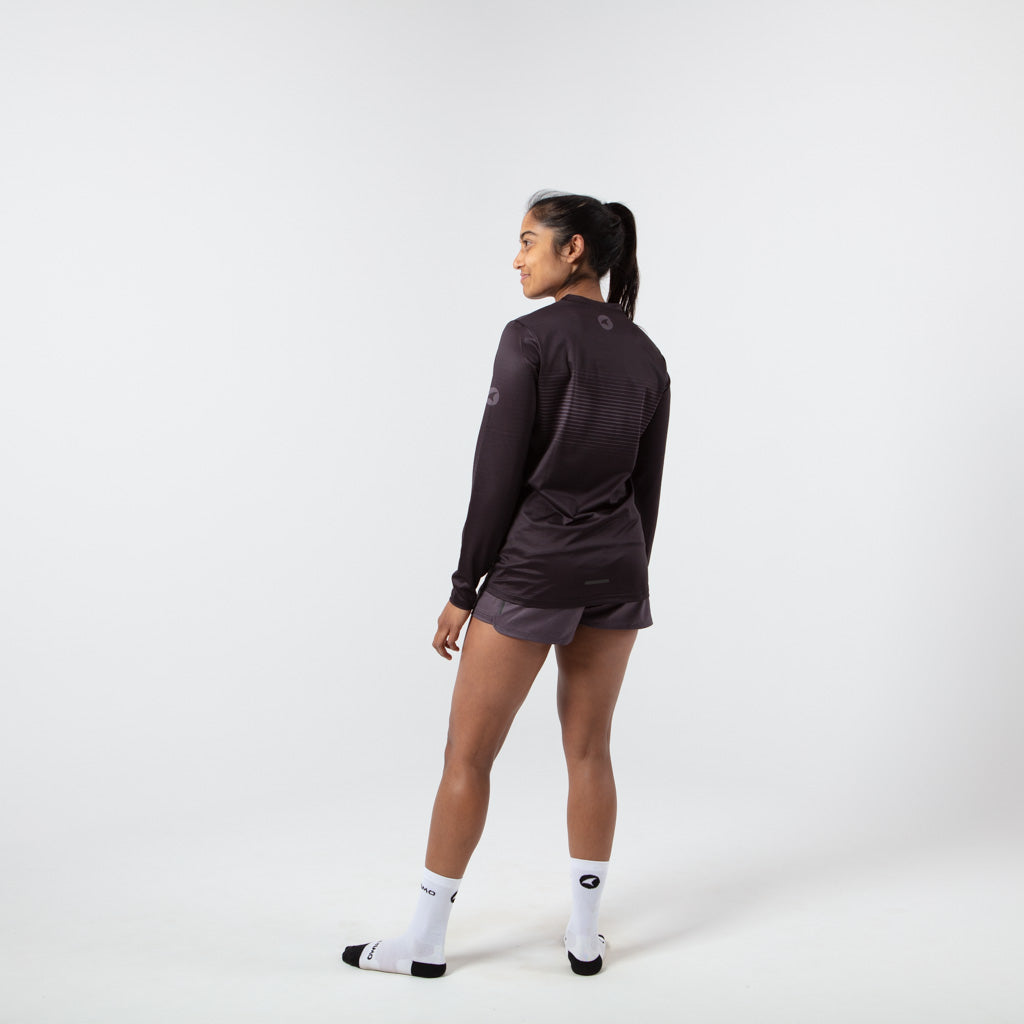Women's Black Long Sleeve Running Shirt - Back Left View