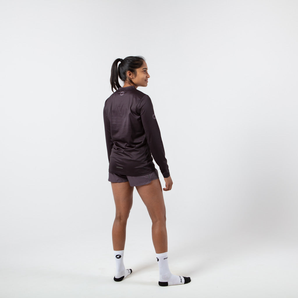 Women's Black Long Sleeve Running Shirt - Back View