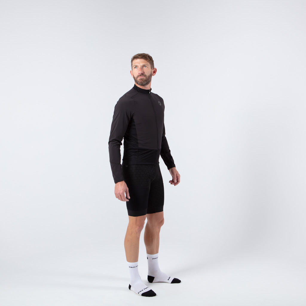Men's Black Wind Resistant Long Sleeve Cycling Jersey Right Side View 