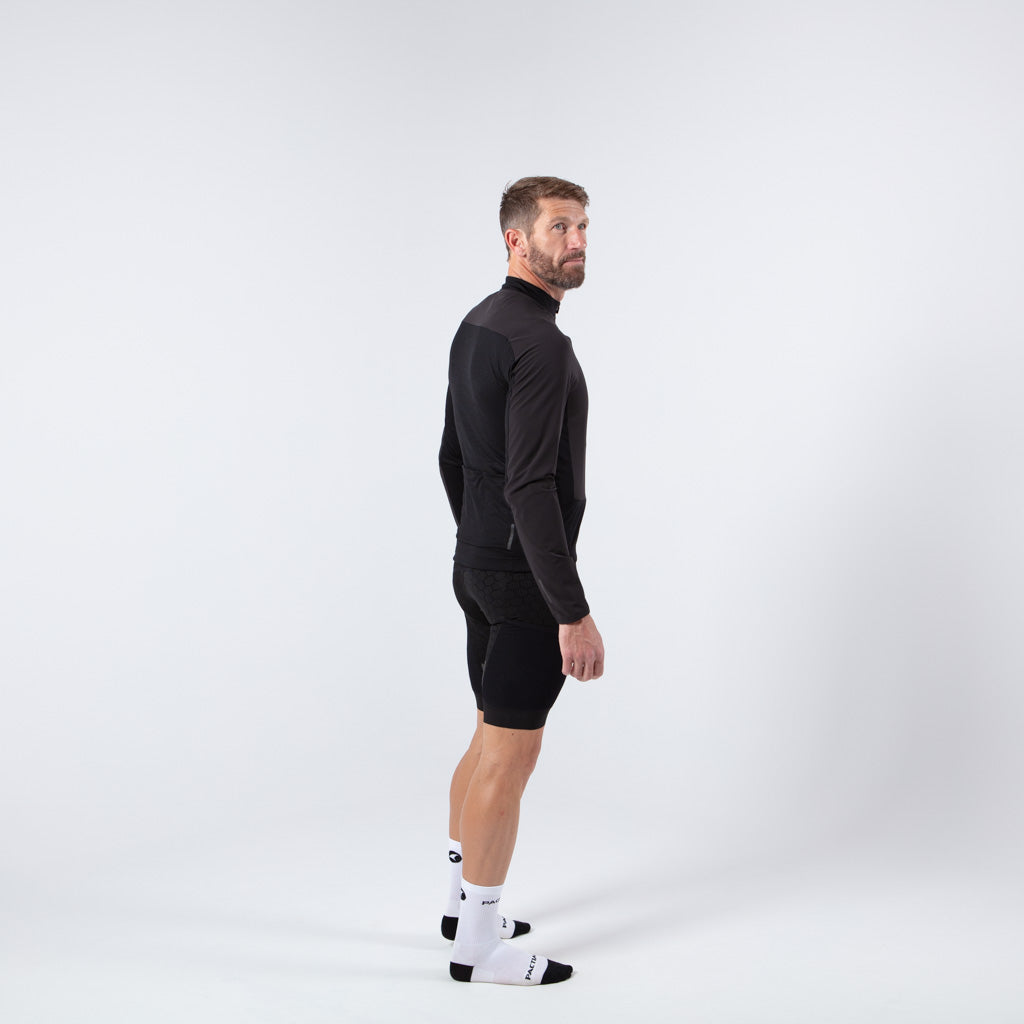 Men's Black Wind Resistant Long Sleeve Cycling Jersey Side View 