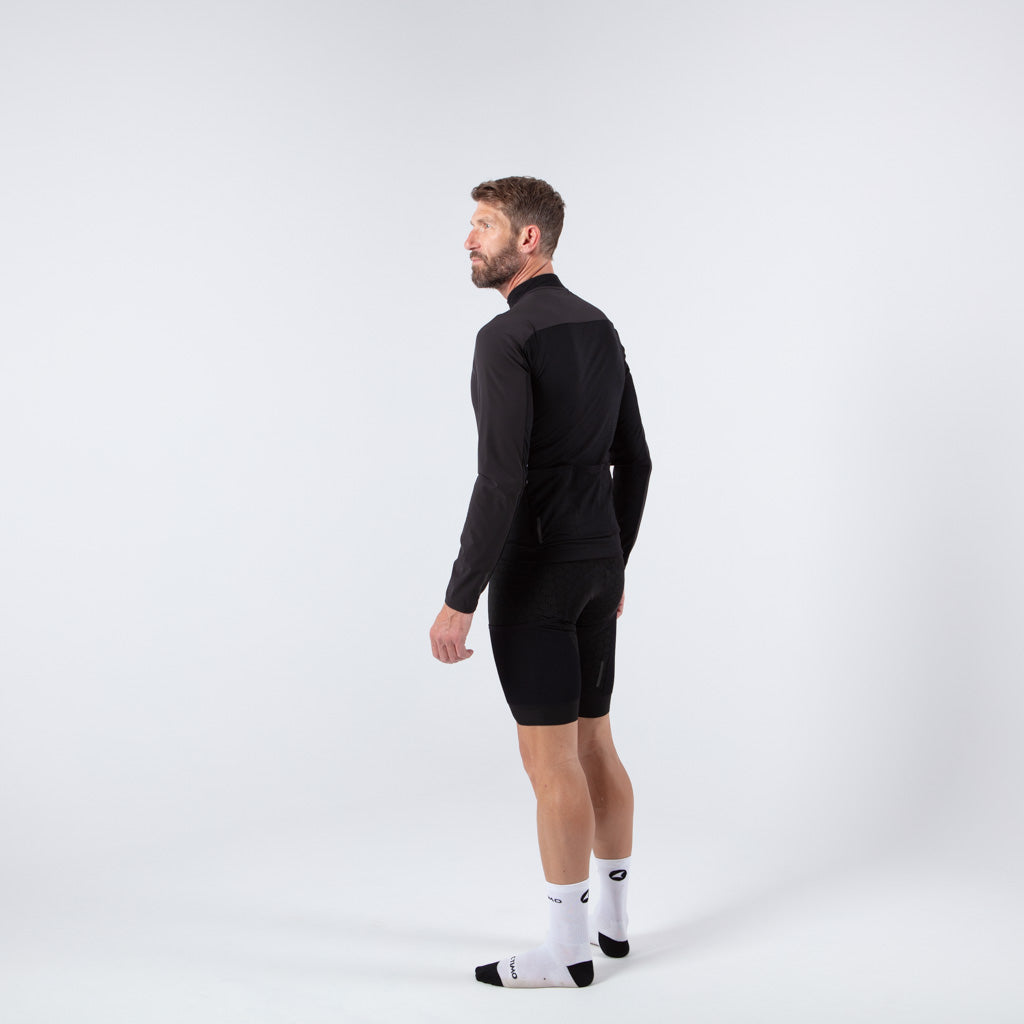 Men's Black Wind Resistant Long Sleeve Cycling Jersey Left Side View 