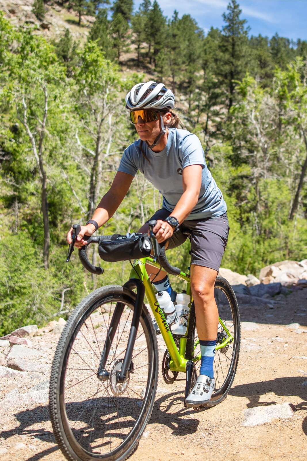 Women's Light Blue Merino Wool MTB Jersey - On the Trail