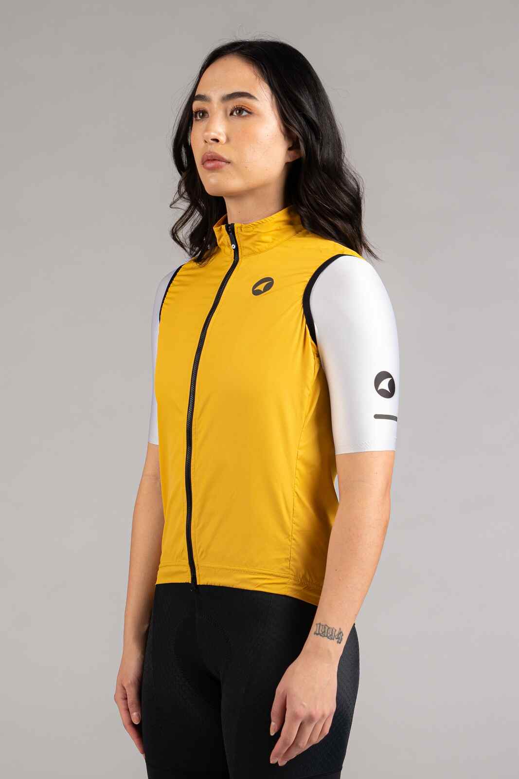 Women's Golden Yellow Packable Cycling Wind Vest - Front View
