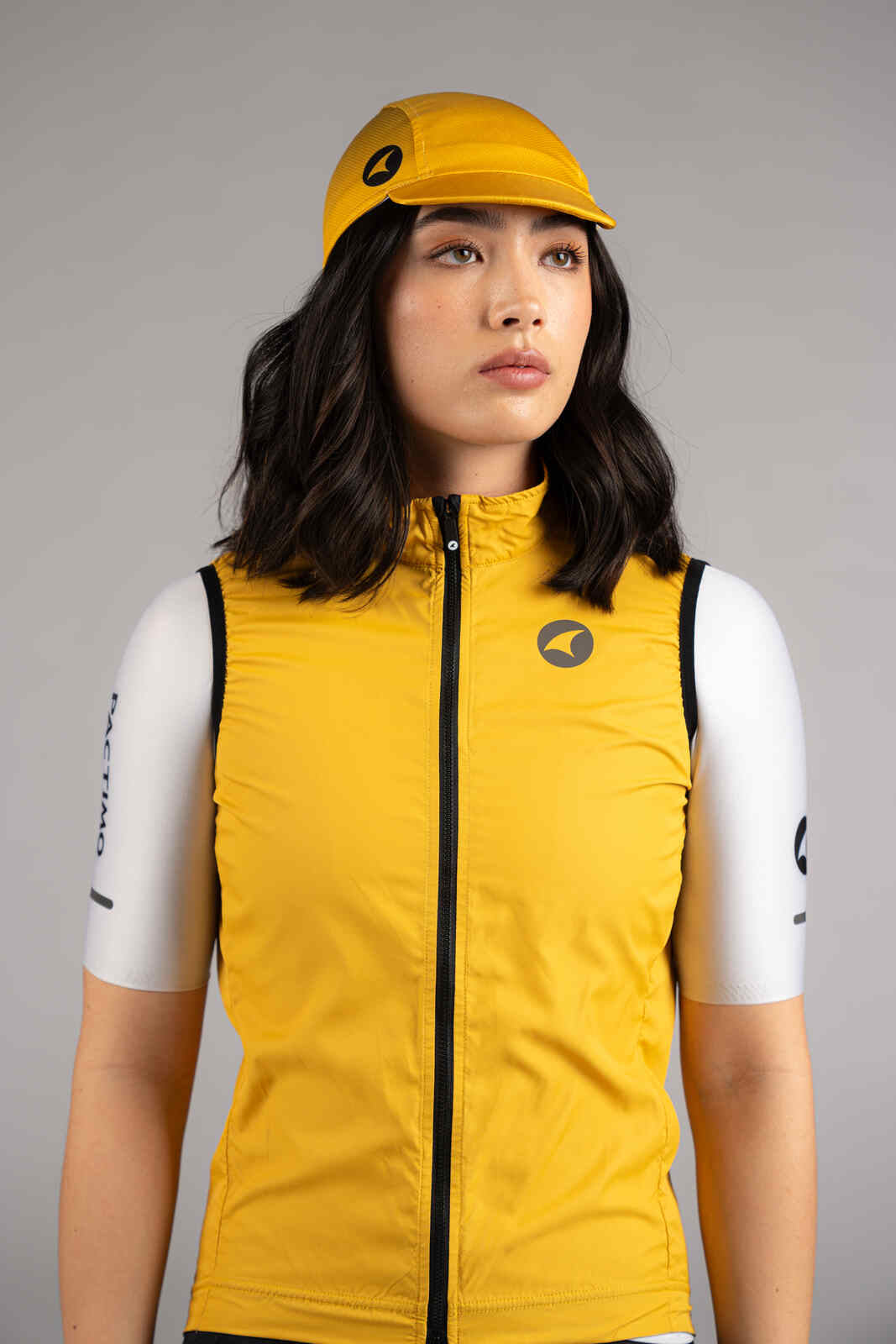 Women's Golden Yellow Packable Cycling Wind Vest - Front Close-Up