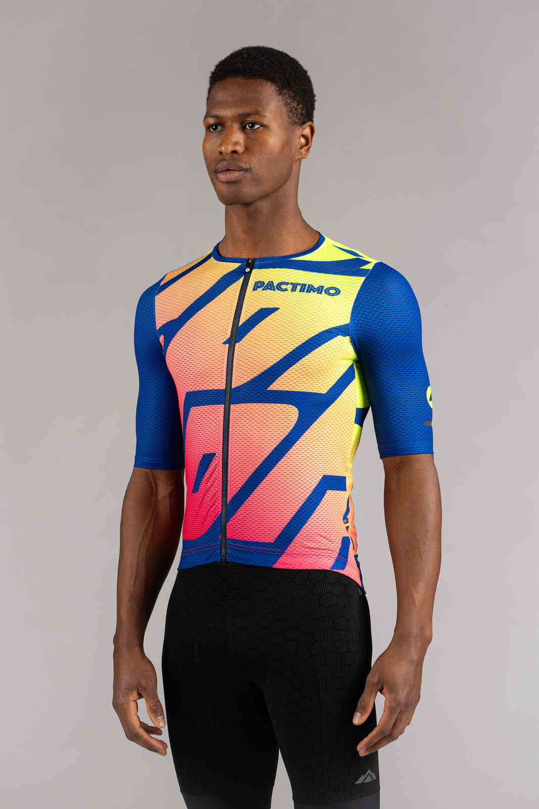 Men's High-Viz Blue Mesh Cycling Jersey - Front View