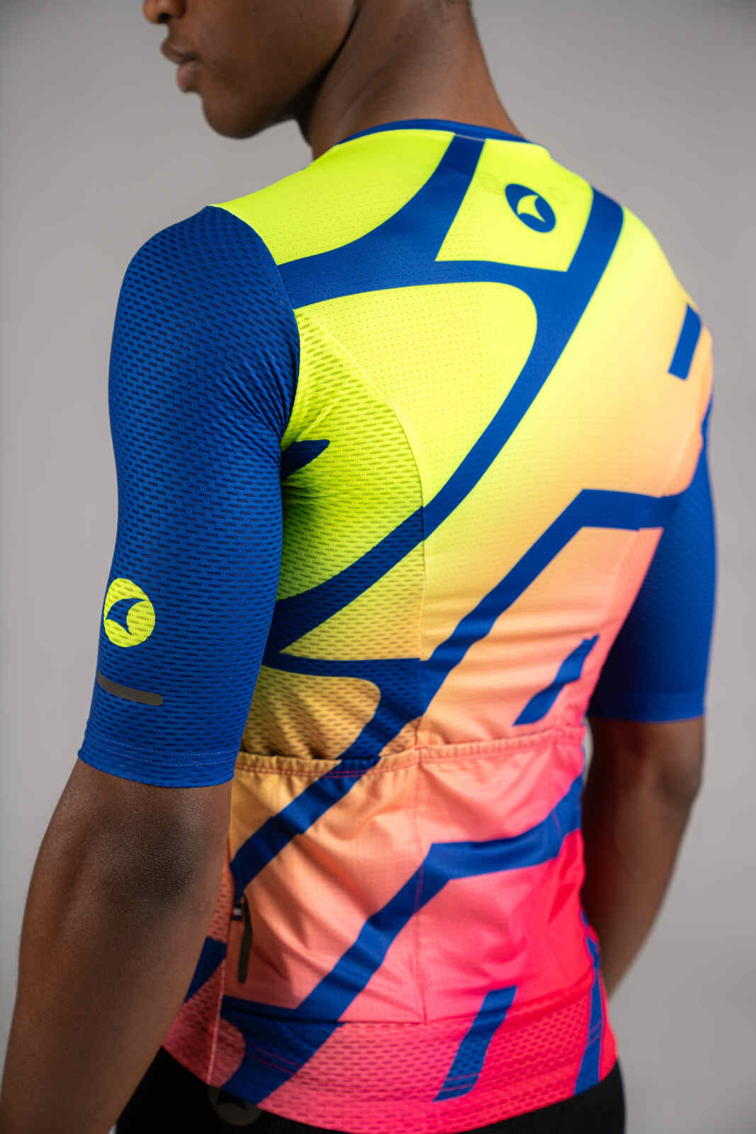 Men's High-Viz Blue Mesh Cycling Jersey - Sleeve Close-Up