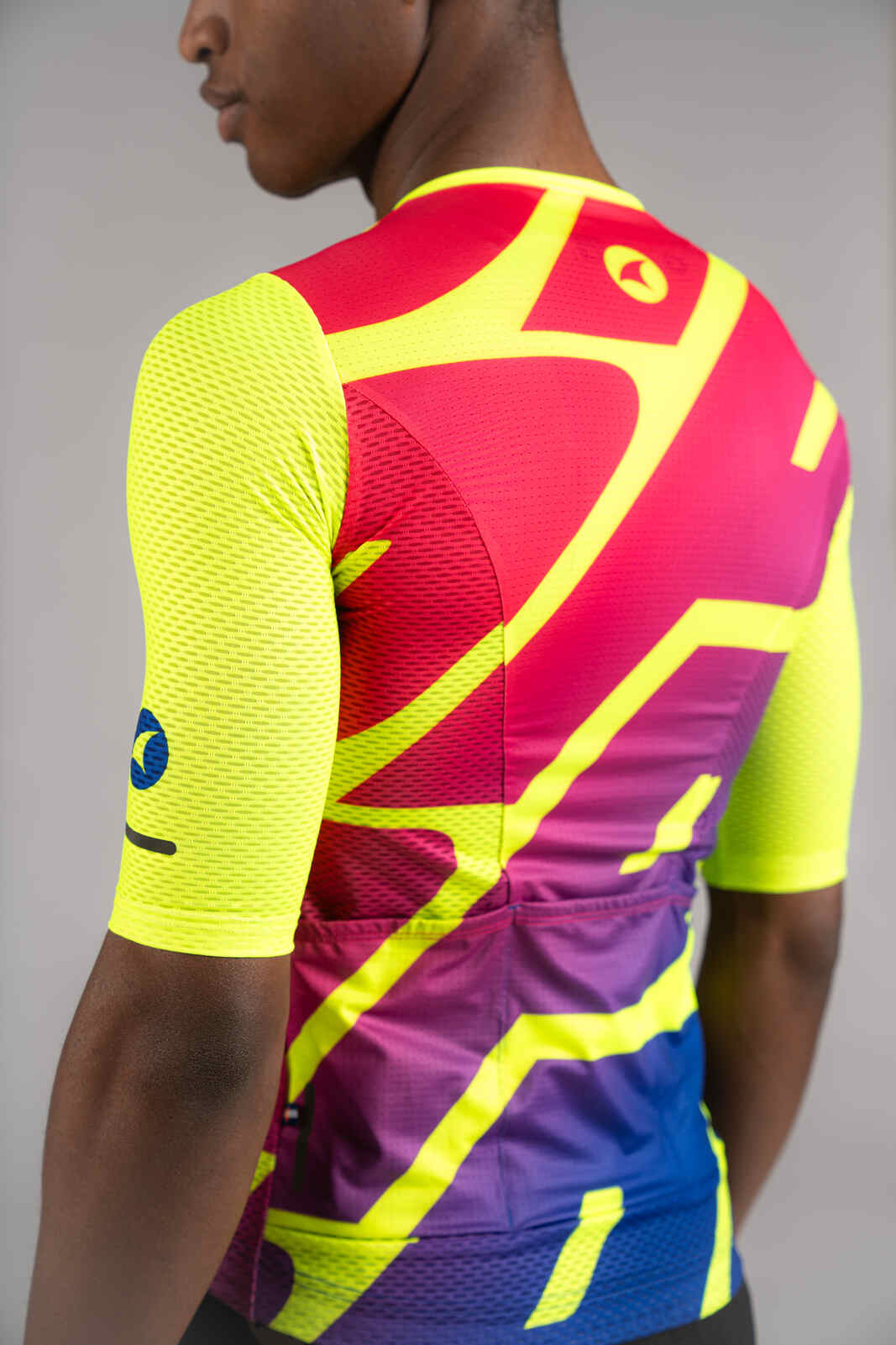 Men's High-Viz Yellow Mesh Cycling Jersey - Sleeve Close-Up