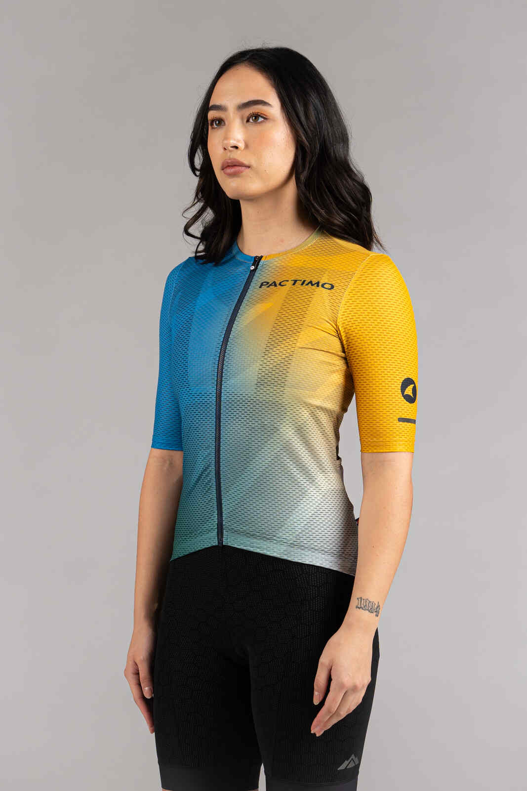 Women's Blue Ombre Mesh Cycling Jersey - Front View