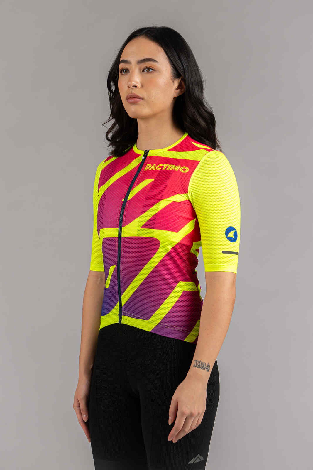 Women's High-Viz Yellow Mesh Cycling Jersey - Front View