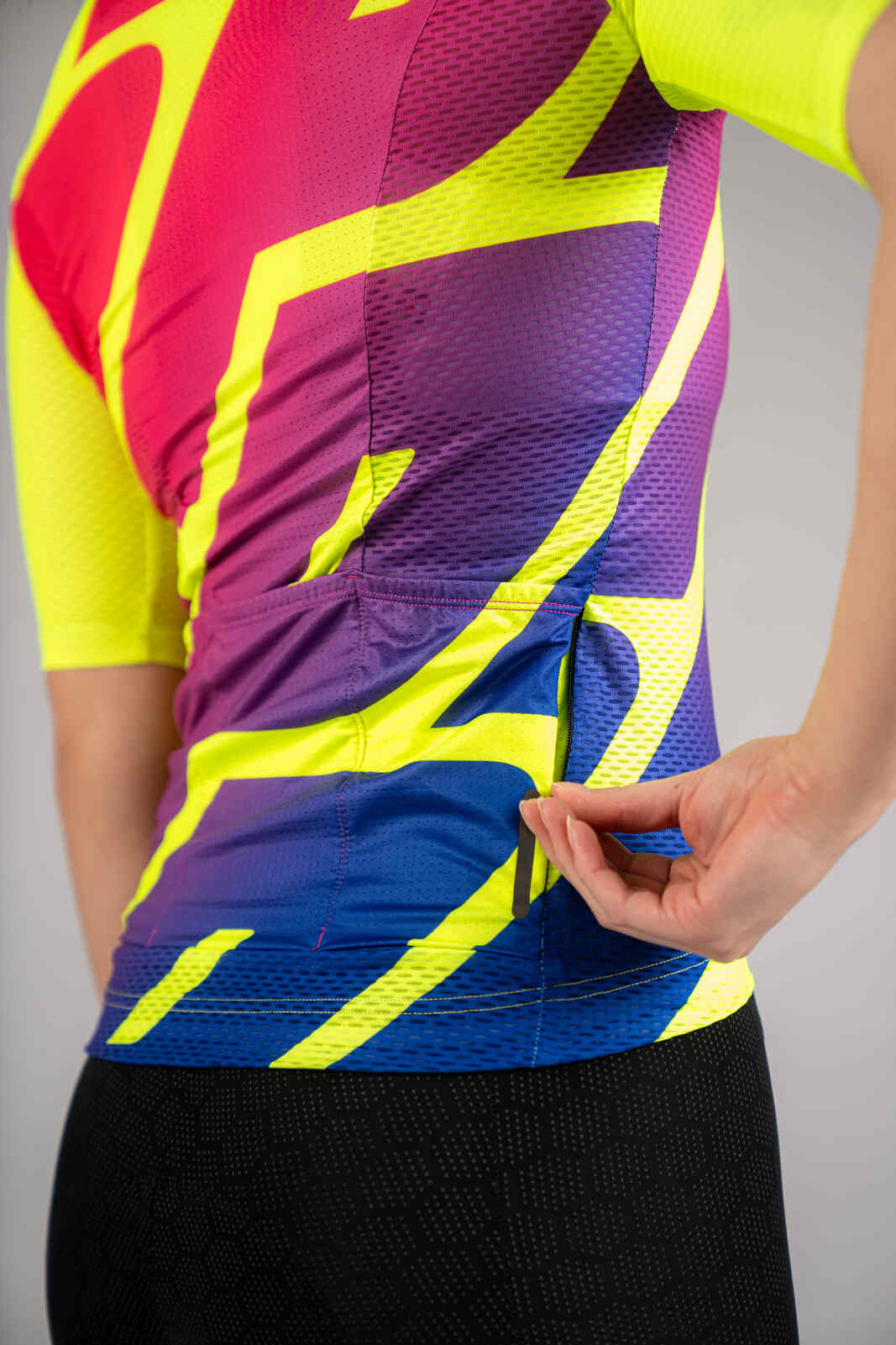Women's High-Viz Yellow Mesh Cycling Jersey - Zippered Valuables Pocket