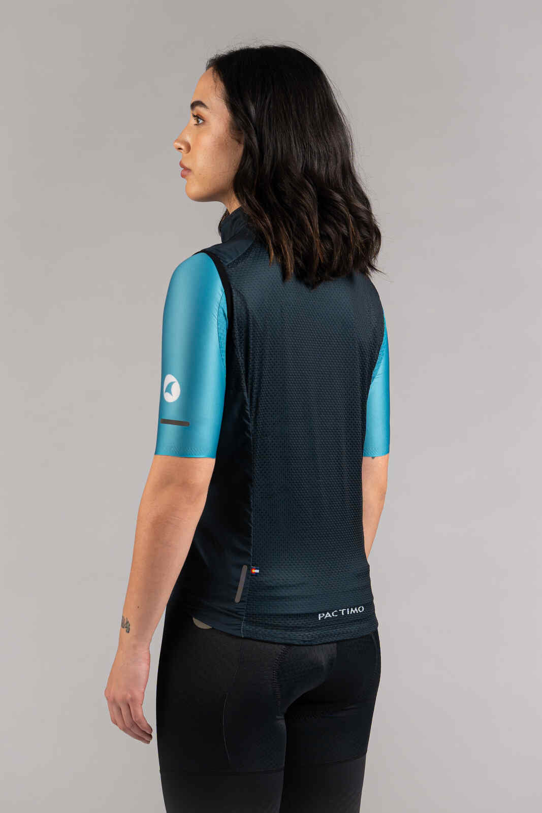 Women's Navy Blue Packable Cycling Wind Vest - Back View