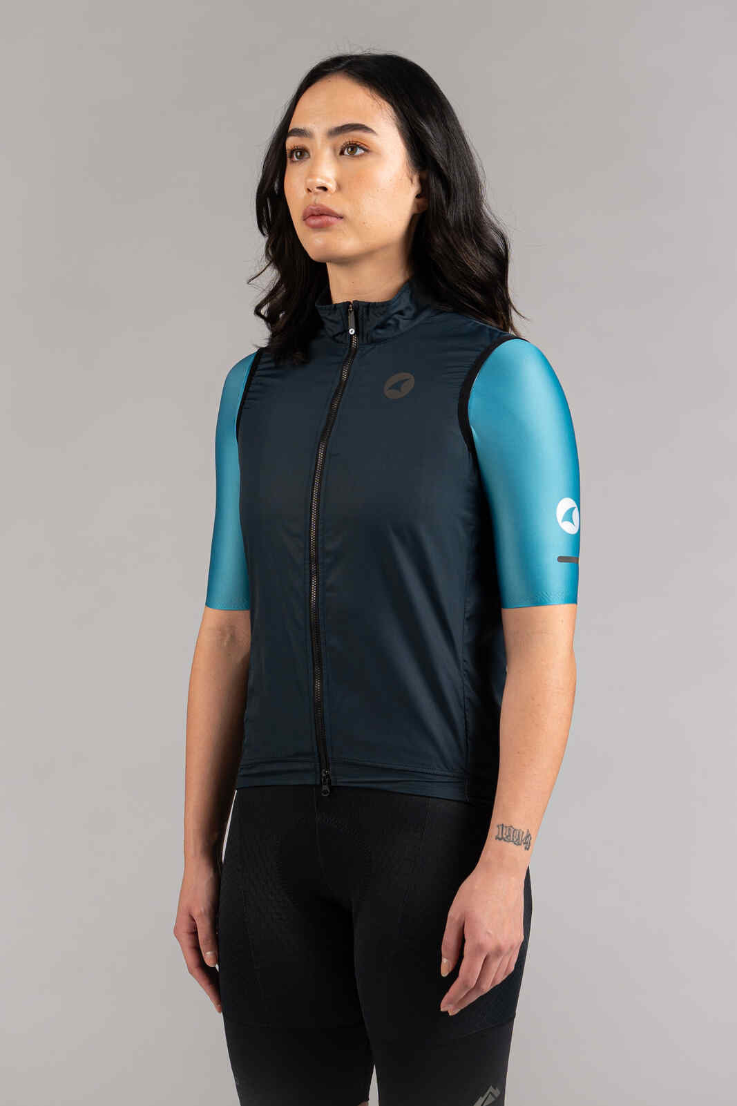 Women's Navy Blue Packable Cycling Wind Vest - Front View