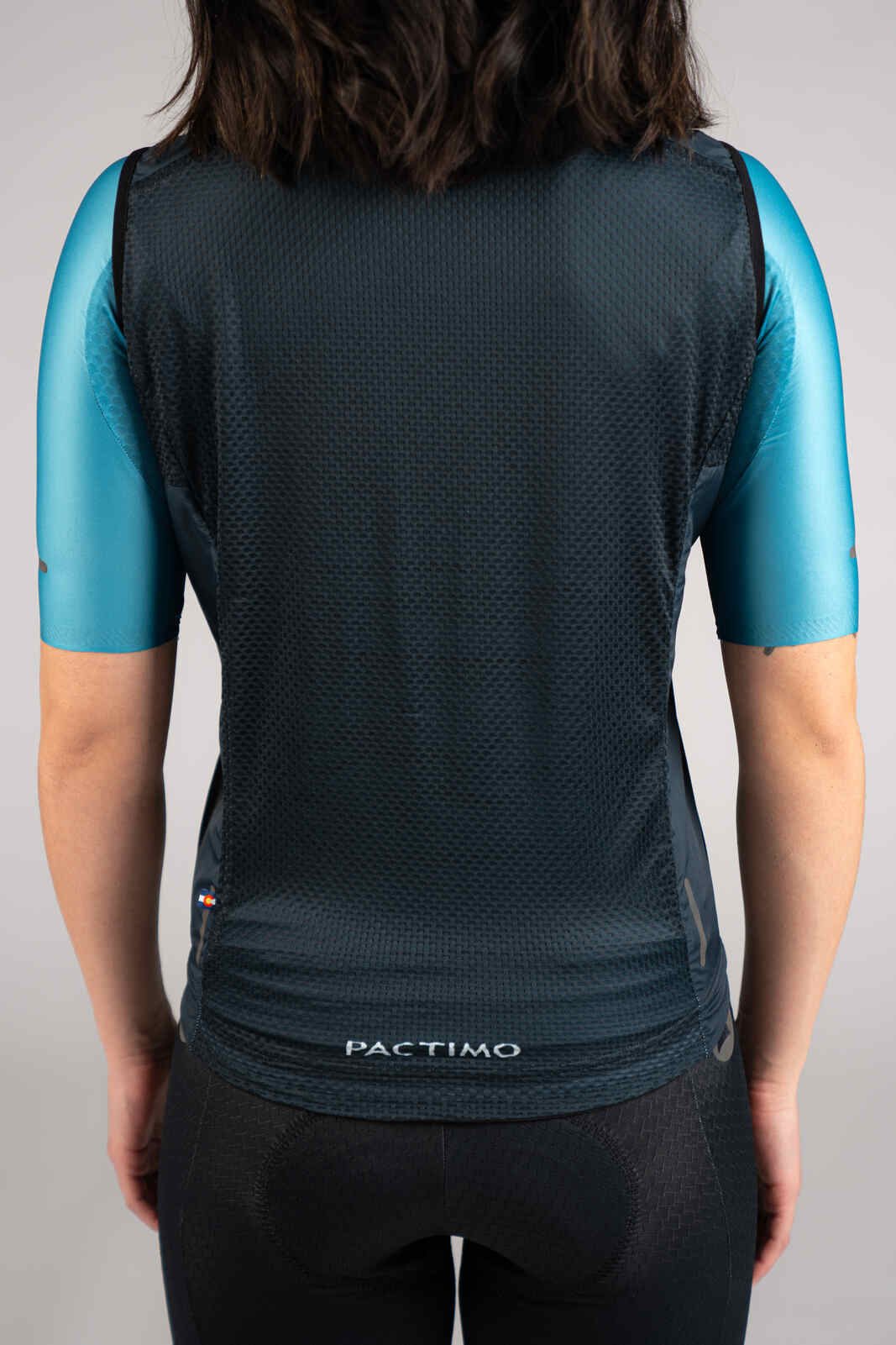 Women's Navy Blue Packable Cycling Wind Vest - Back Mesh Fabric Close-Up