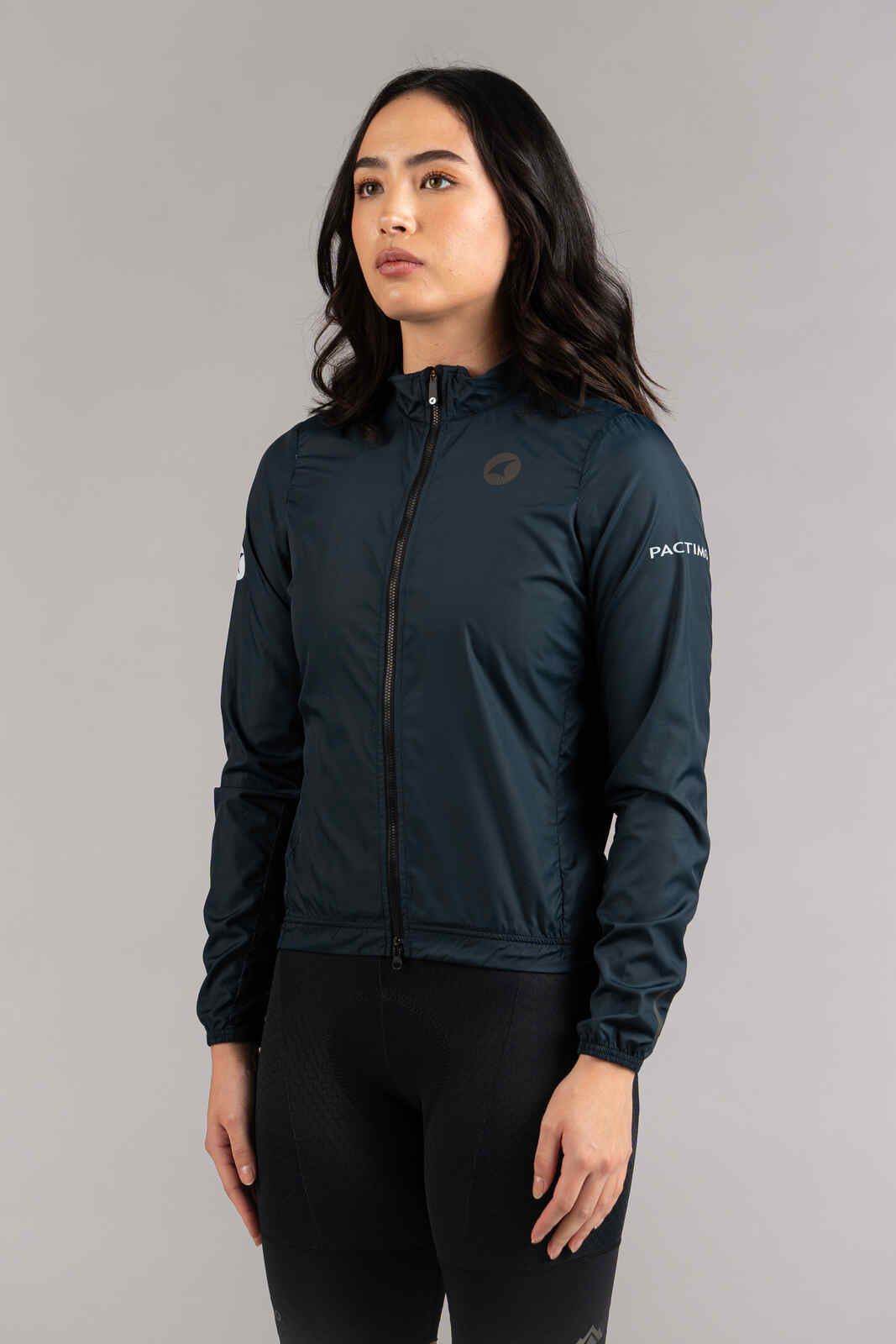 Women's Navy Blue Packable Cycling Wind Jacket - Front View