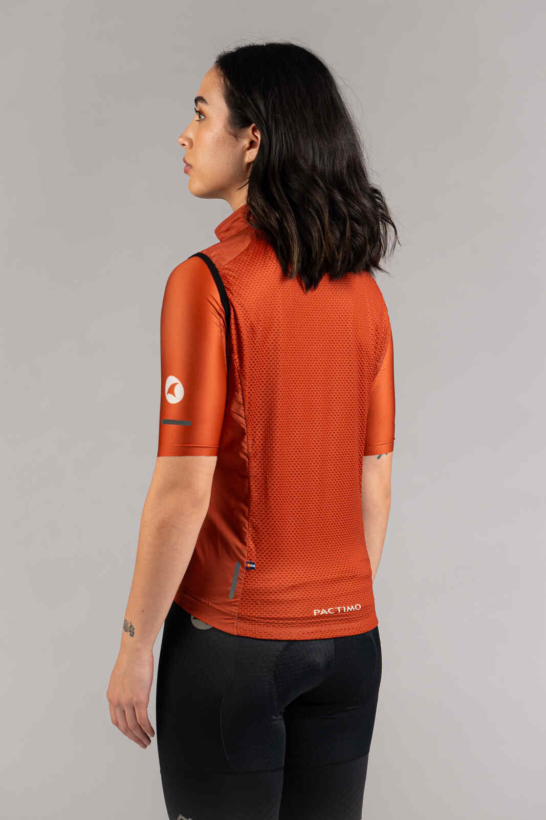 Women's Burnt Orange Packable Cycling Wind Vest - Back View