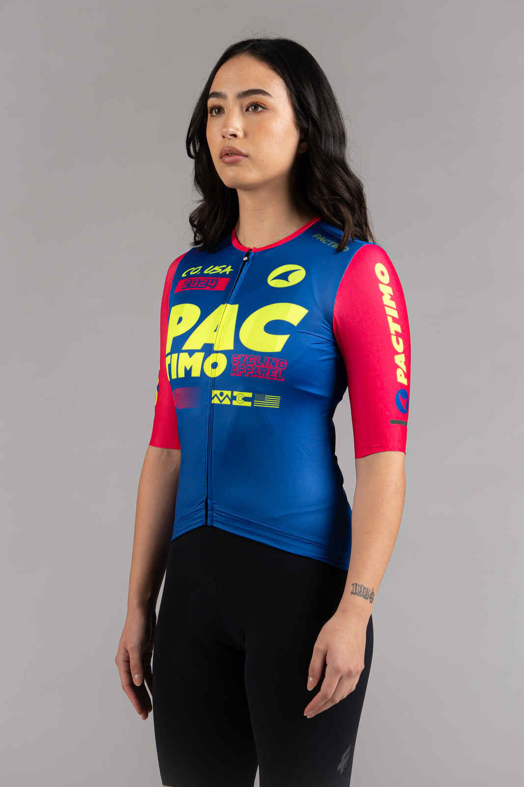 Women's Flyte Blue Cycling Jersey - Front View