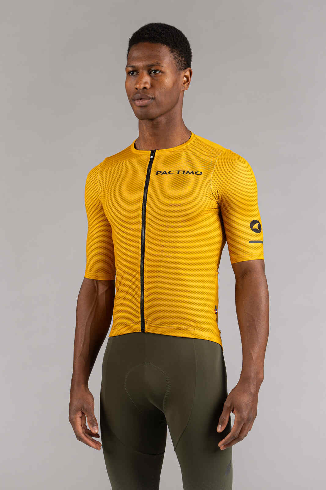 Men's Golden Yellow Mesh Cycling Jersey - Front View