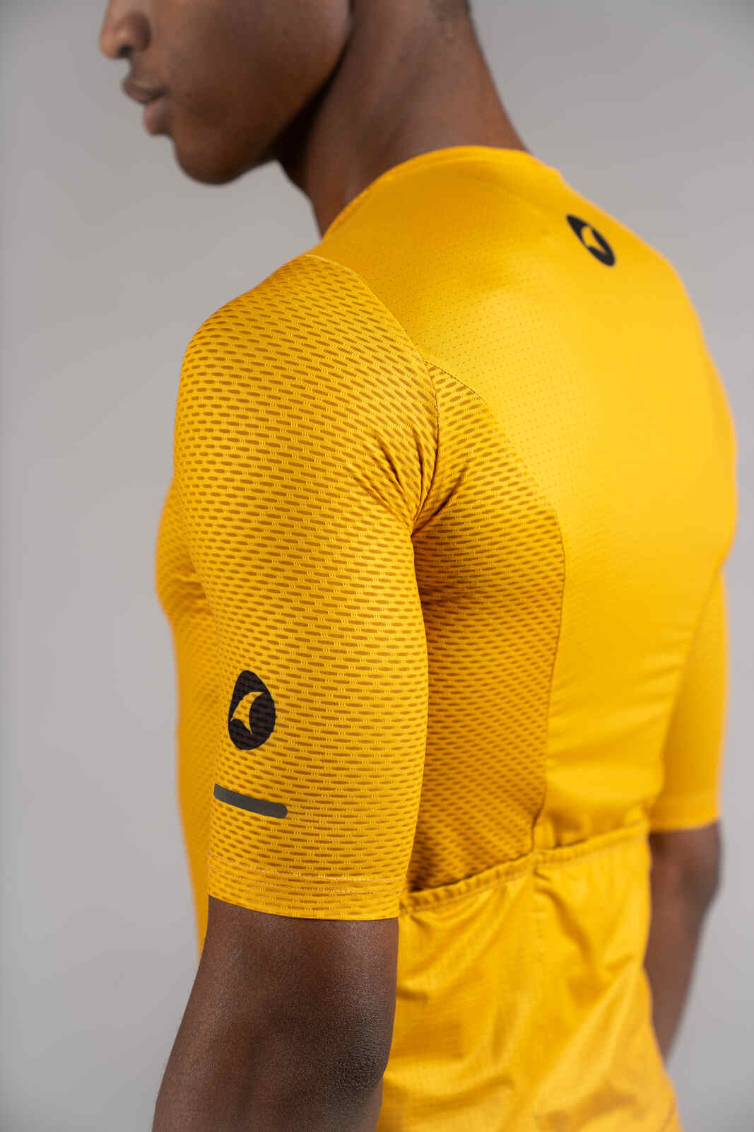 Men's Golden Yellow Mesh Cycling Jersey - Sleeve Close-Up