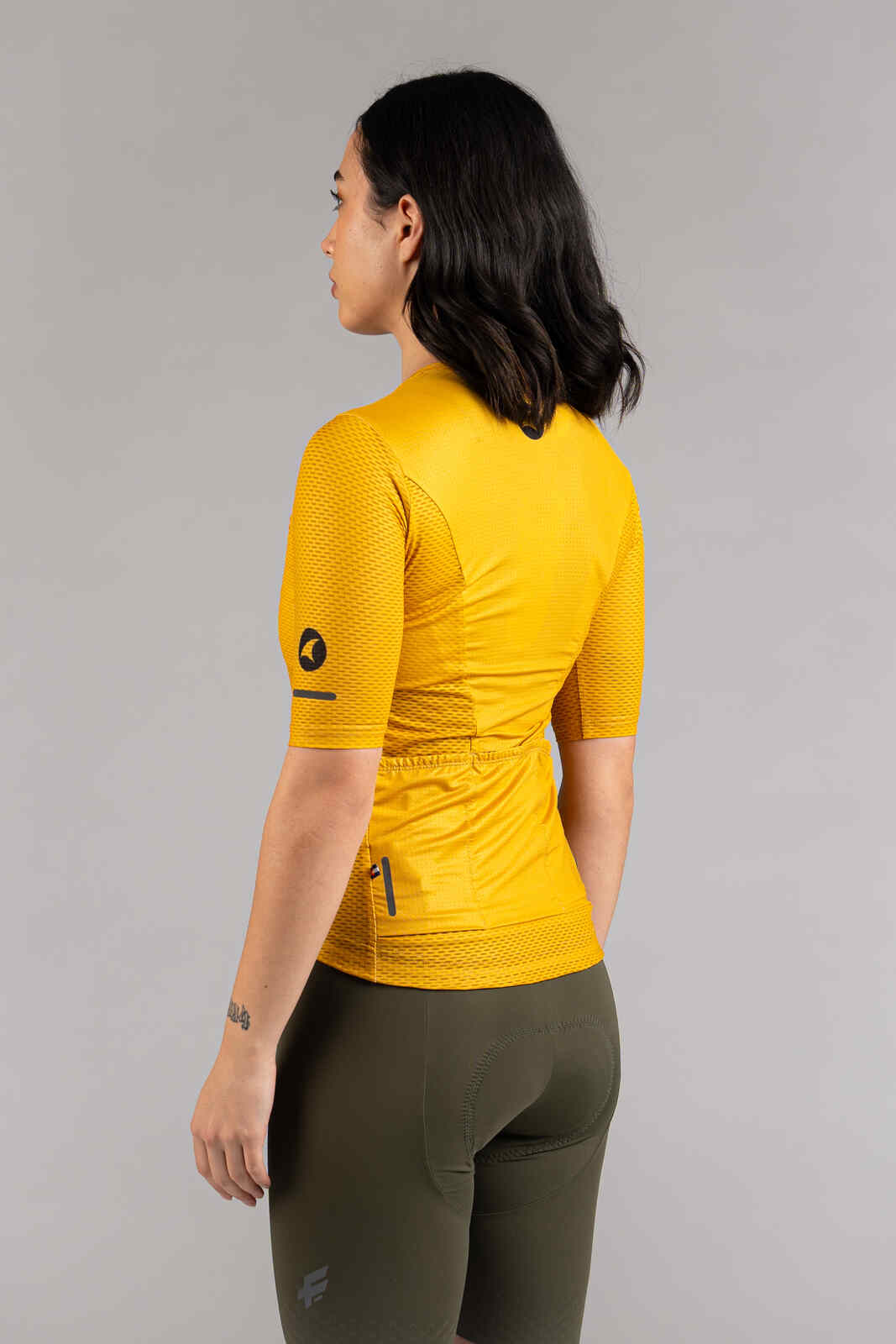 Women's Golden Yellow Mesh Cycling Jersey - Back View