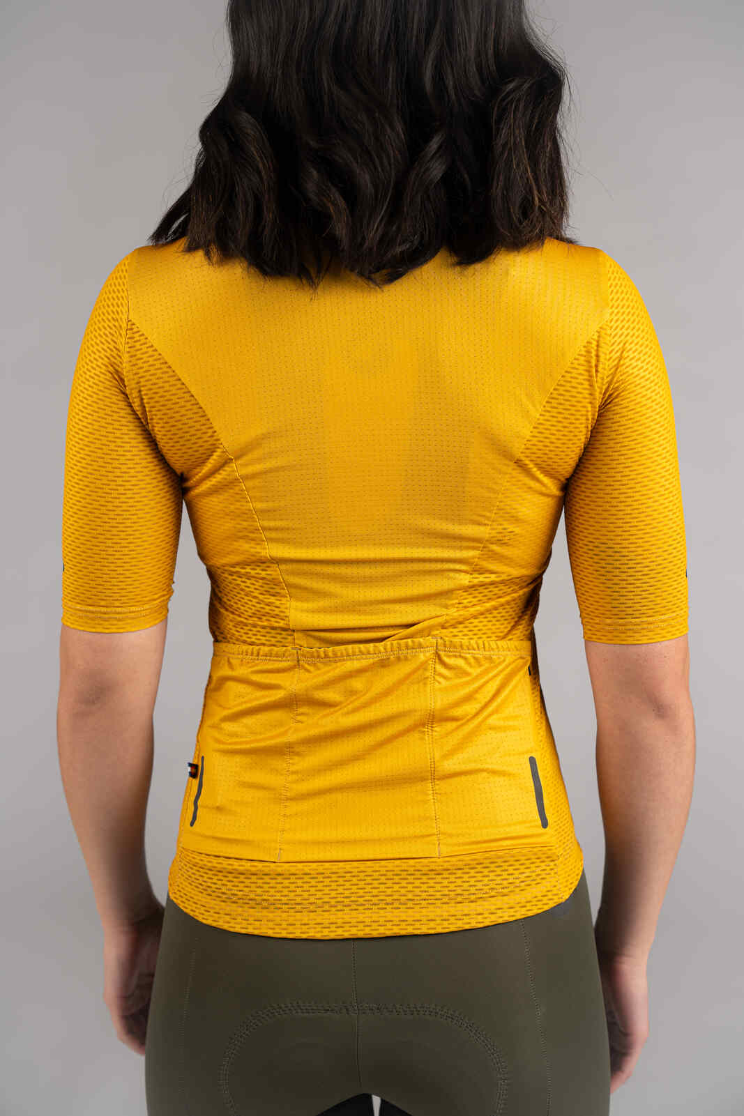 Women's Golden Yellow Mesh Cycling Jersey - Back Pockets