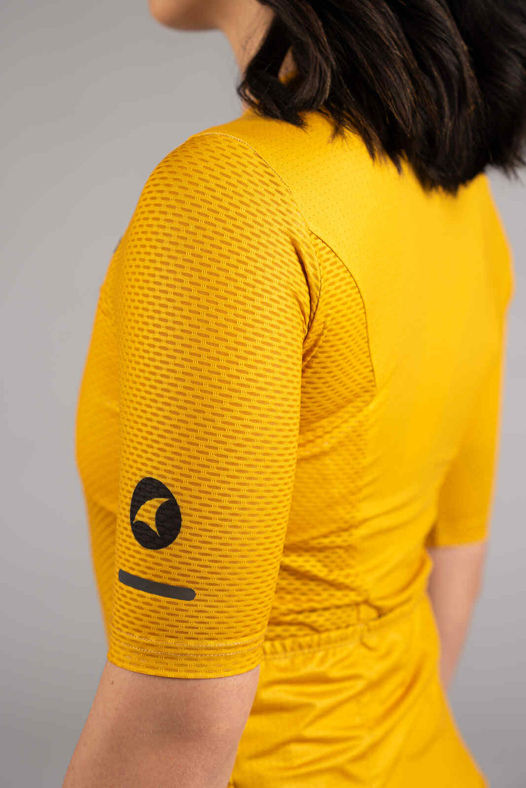Women's Golden Yellow Mesh Cycling Jersey - Sleeve Fabric Close-Up