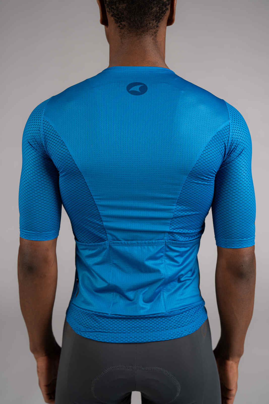 Men's Blue Mesh Cycling Jersey - Back Pockets