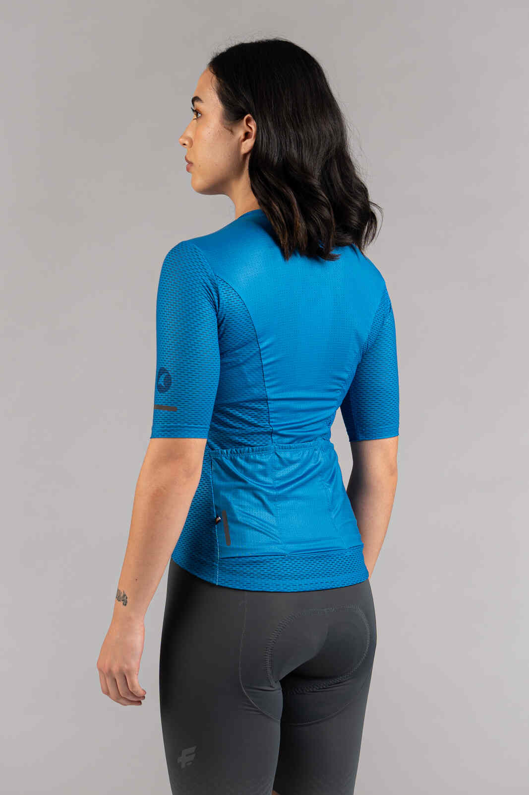 Women's Blue Mesh Cycling Jersey - Back View