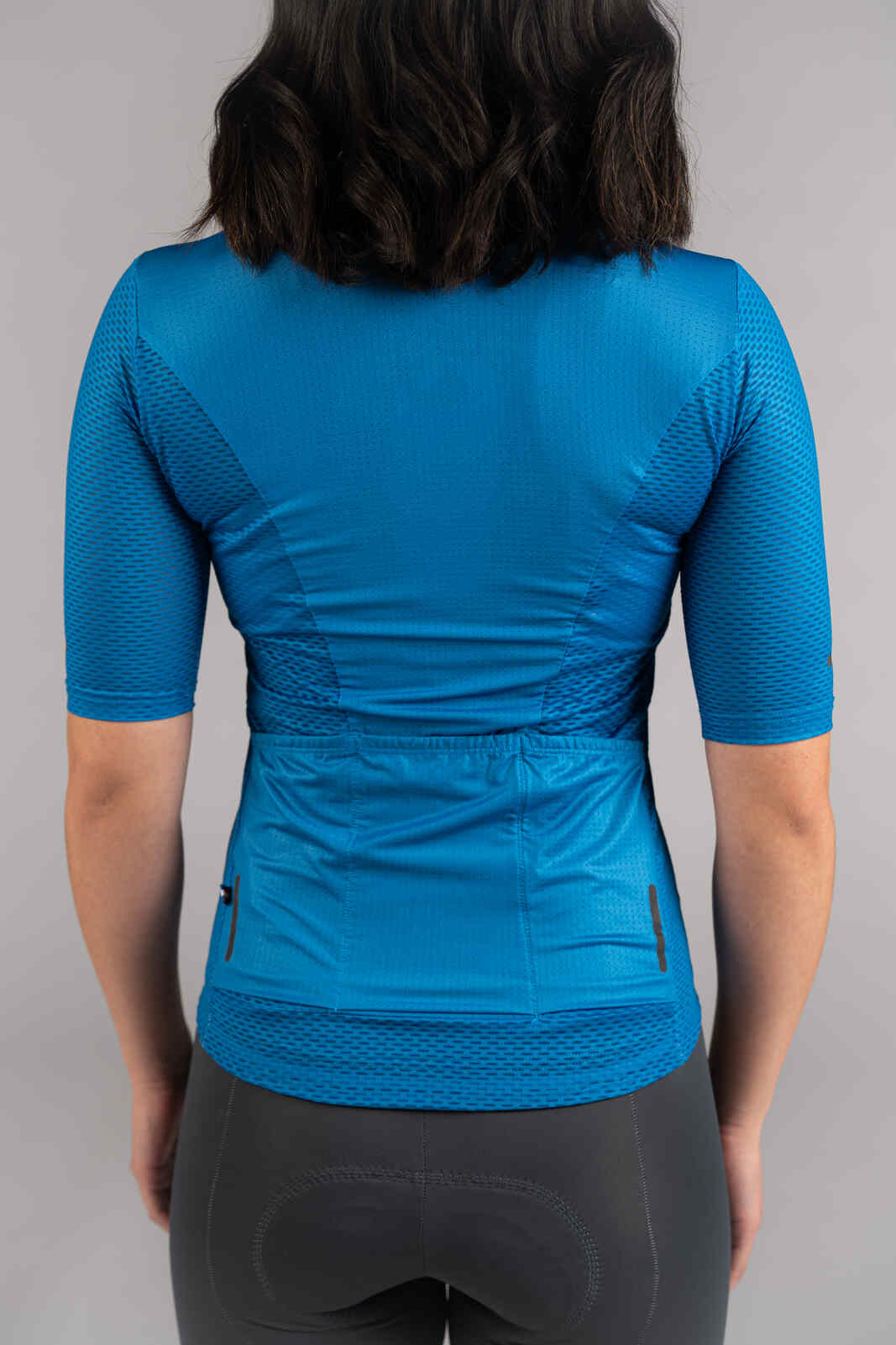 Women's Blue Mesh Cycling Jersey - Back Pockets