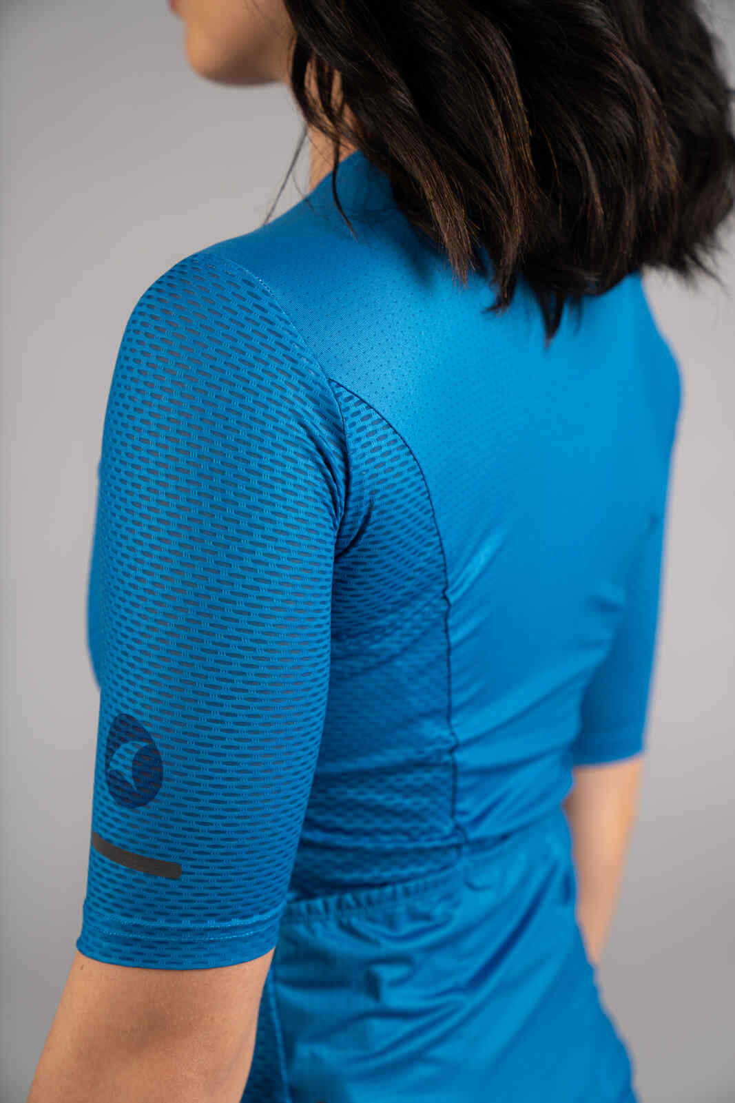 Women's Blue Mesh Cycling Jersey - Mesh Fabric Close-Up