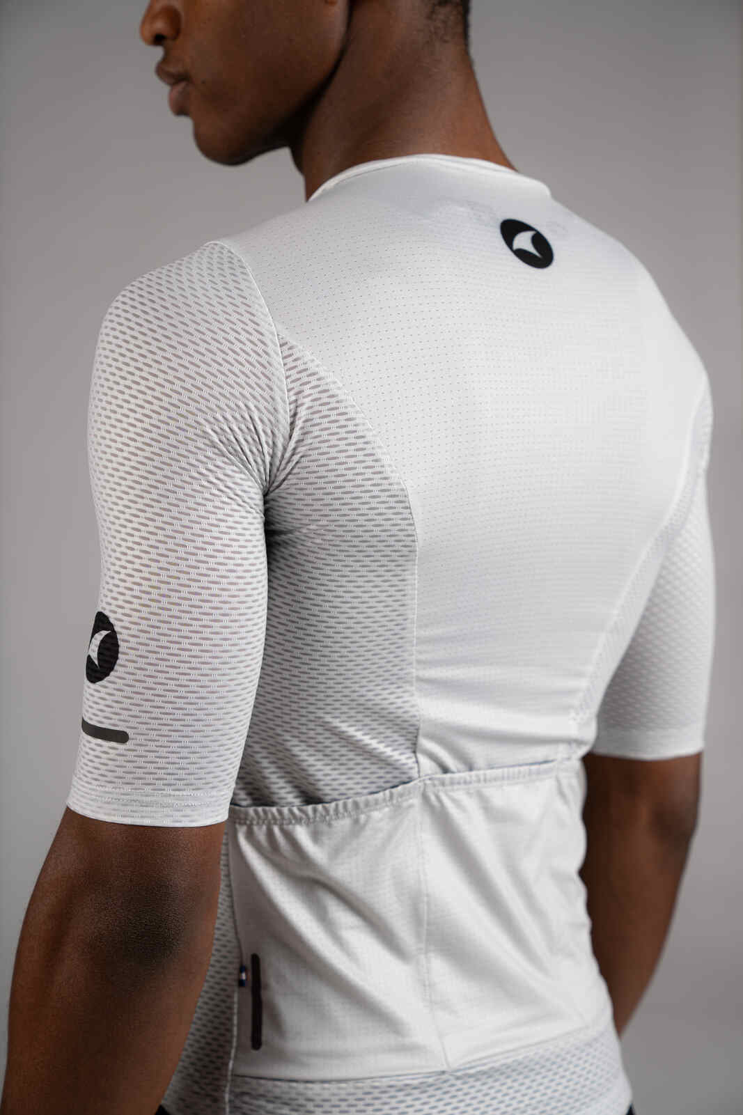 Men's White Mesh Cycling Jersey - Sleeve Close-Up