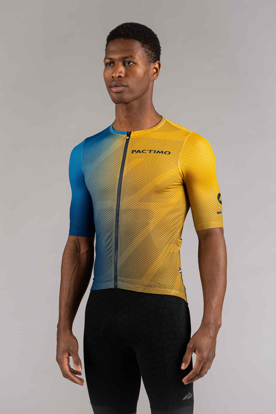 Men's Blue/Gold Ombre Mesh Cycling Jersey - Front View