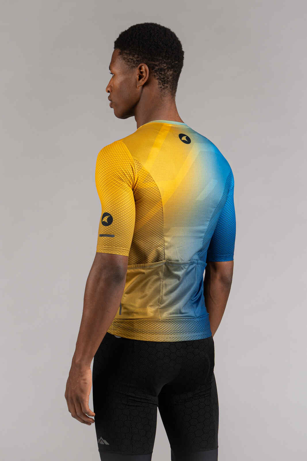 Men's Blue/Gold Ombre Mesh Cycling Jersey - Back View