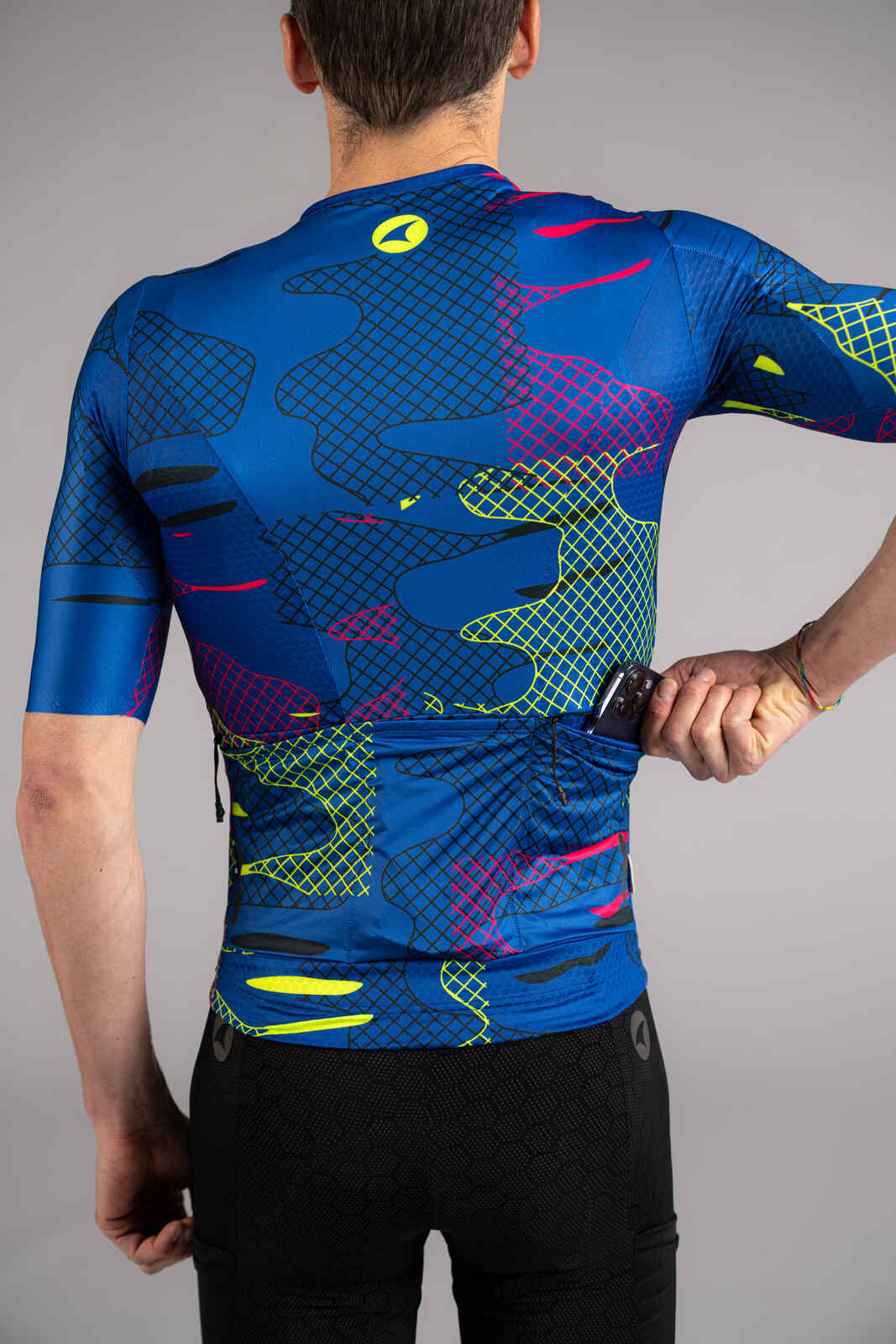 Men s Blue 5 Pocket Aero Cycling Jersey for Gravel Pactimo