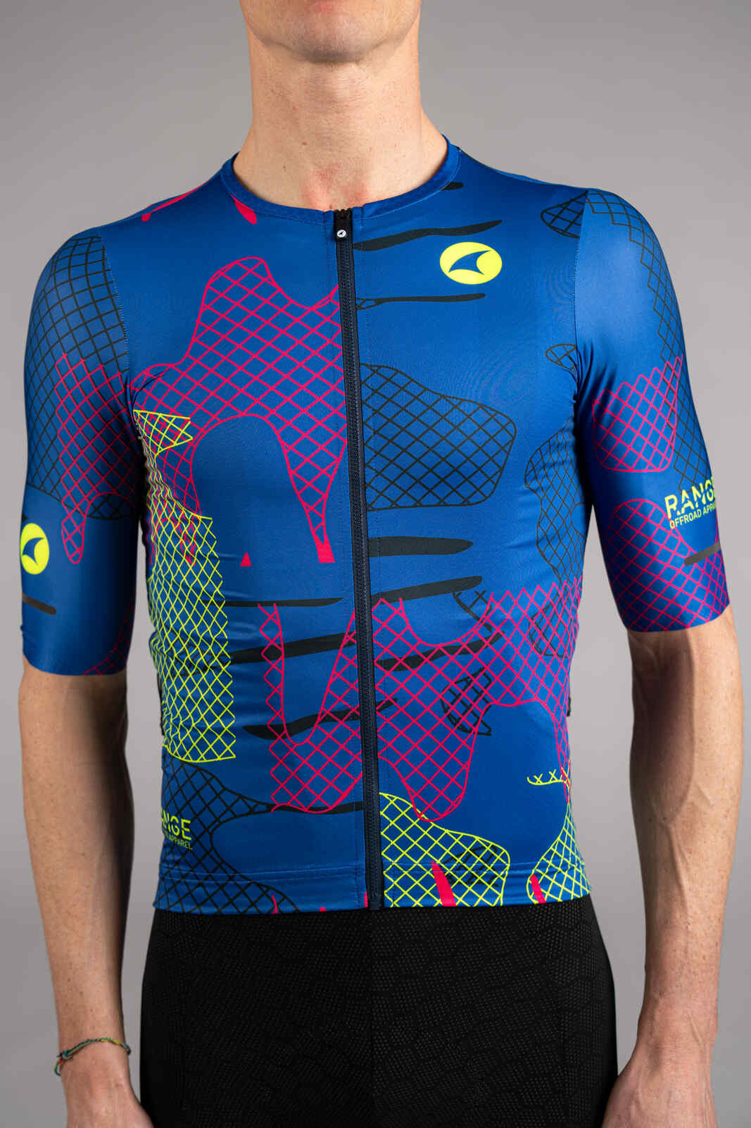 Men's Blue Gravel Cycling Jersey - Front Close-Up