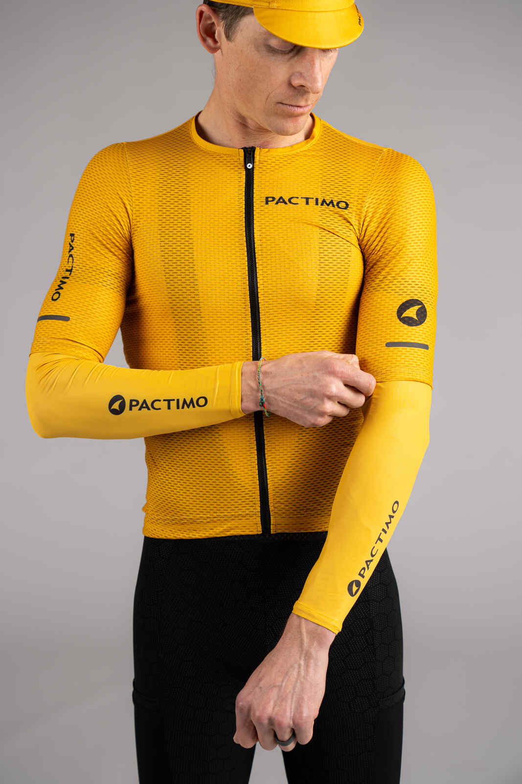 Yellow Cycling Sun Sleeves under Jersey Sleeve