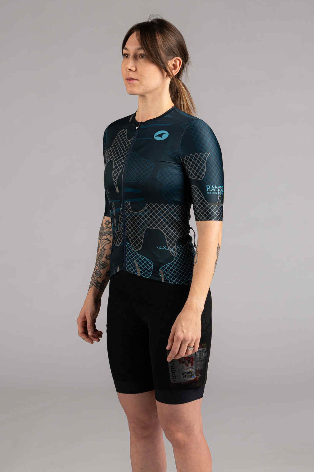 Women's Navy Blue Gravel Cycling Jersey - Front View