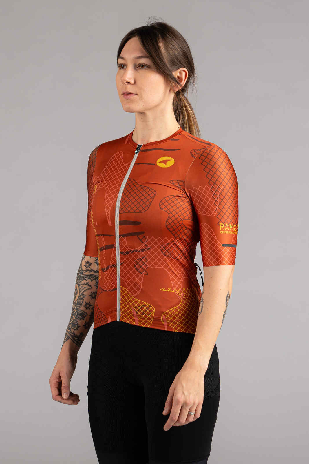 Women's Burnt Orange Gravel Cycling Jersey - Front View