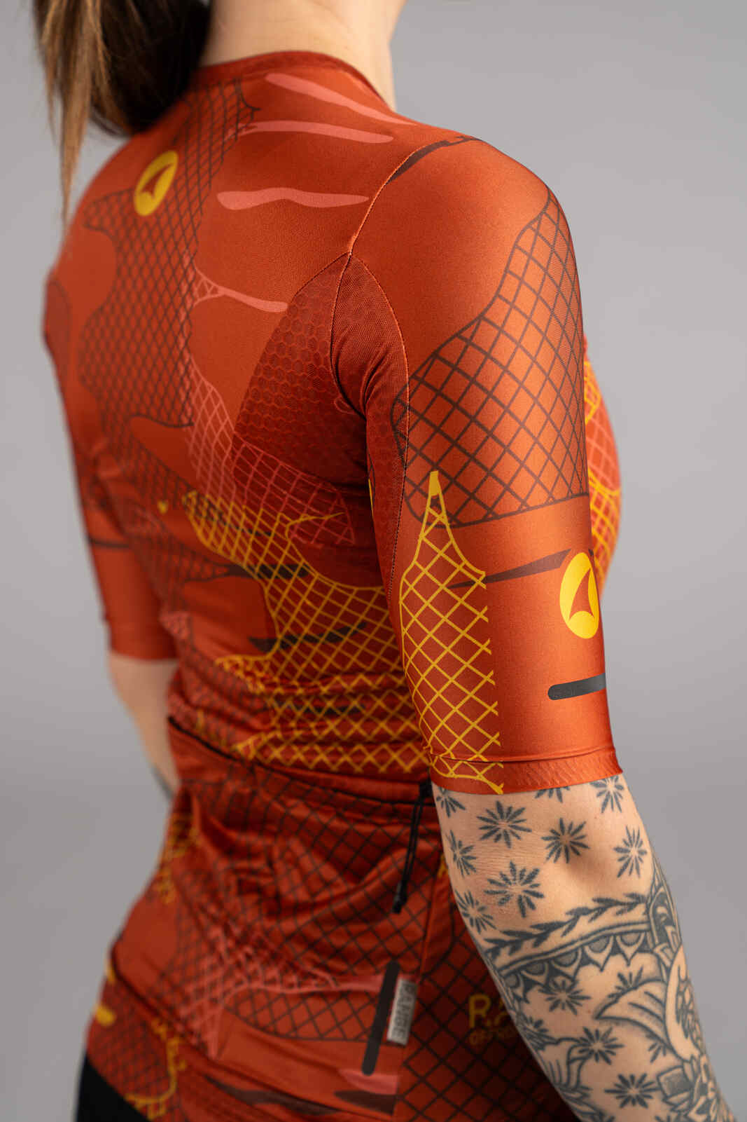 Women's Burnt Orange Gravel Cycling Jersey - Underarm Mesh Fabric
