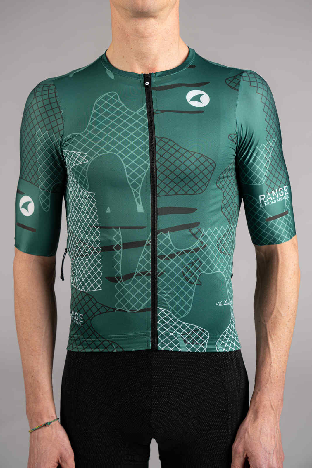 Men's Green Gravel Cycling Jersey - Front Zipper Close-Up