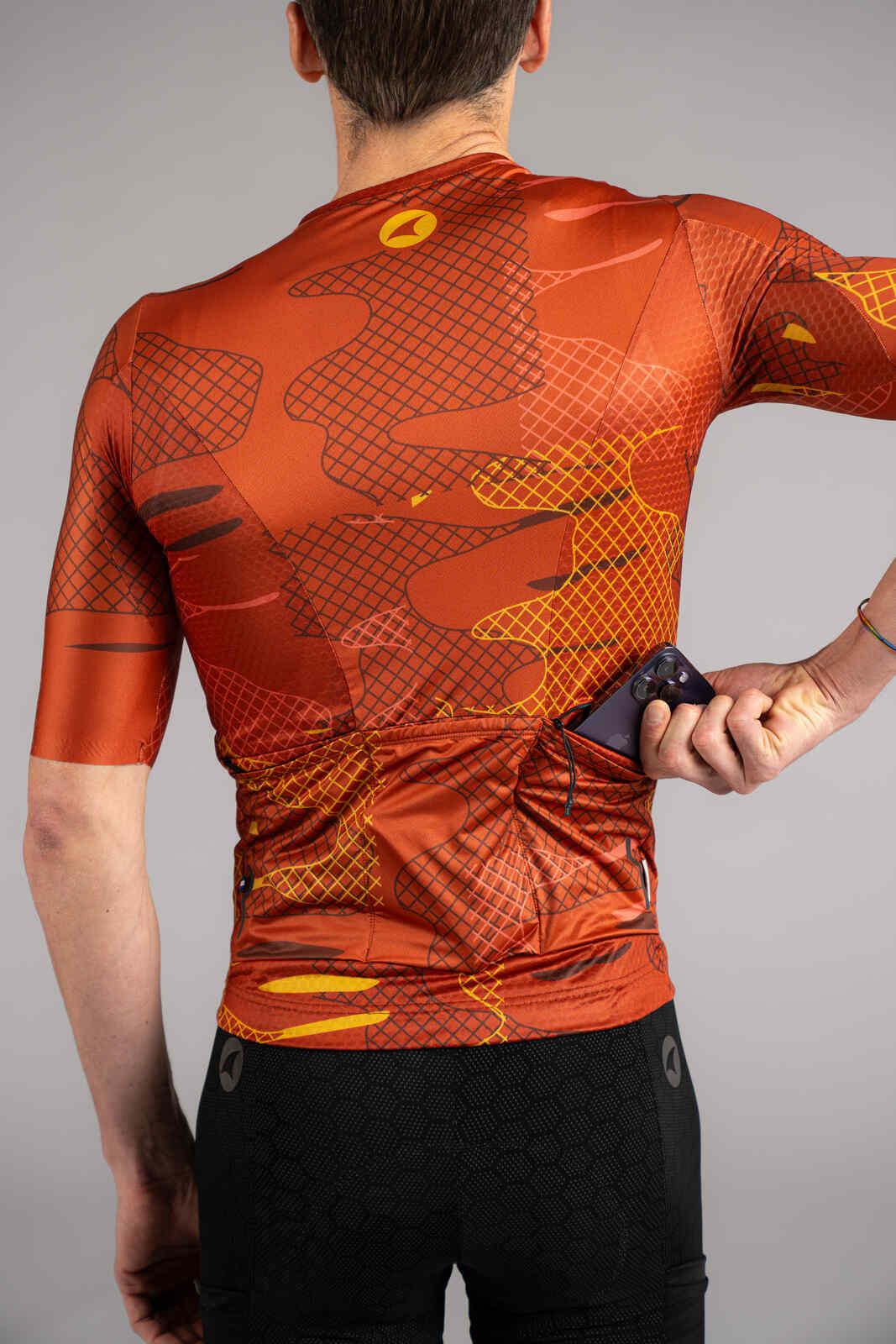 Men's Burnt Orange Gravel Cycling Jersey - Back Pockets