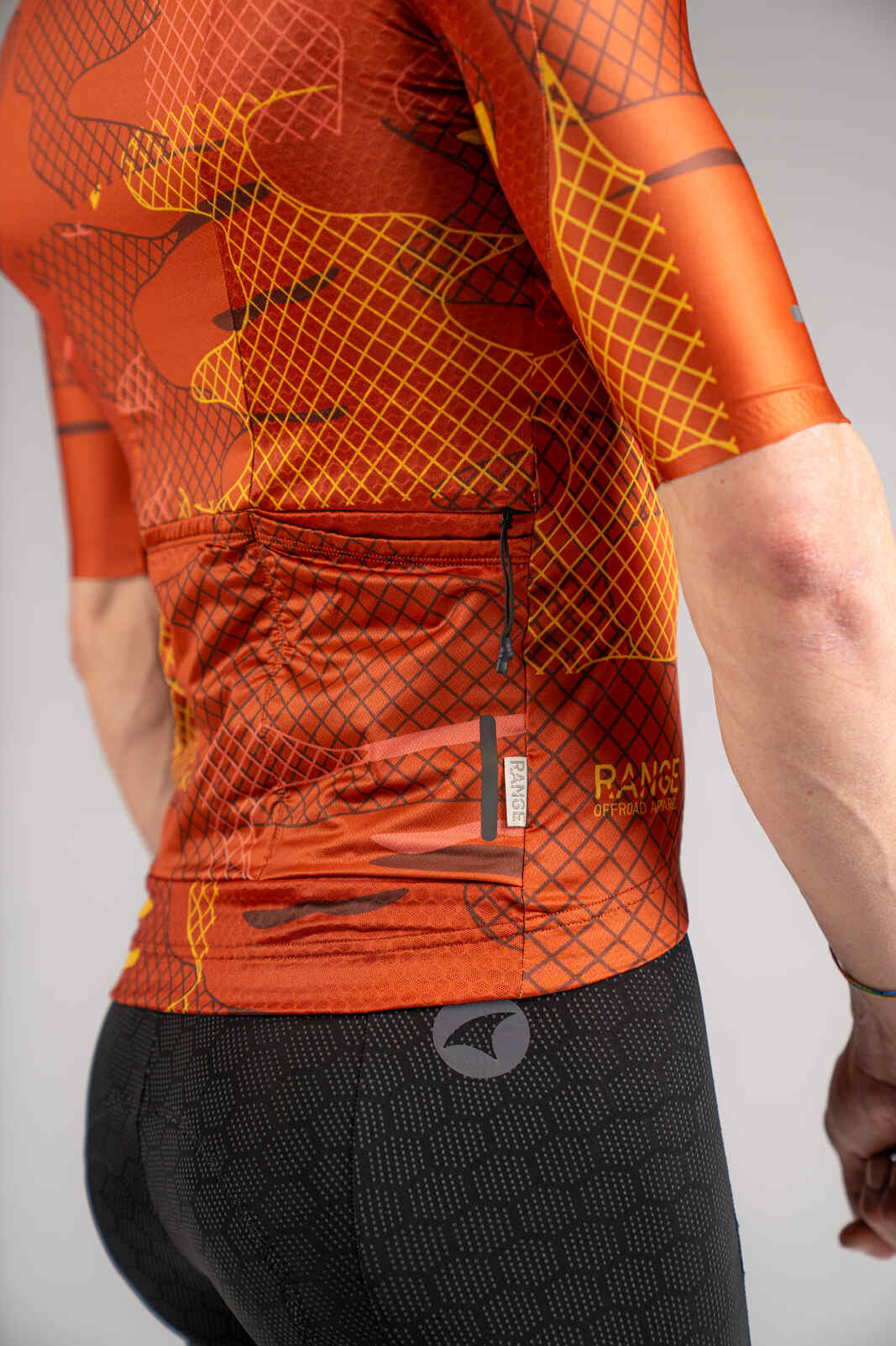Men's Burnt Orange Gravel Cycling Jersey - Back Pocket Zipper Pull