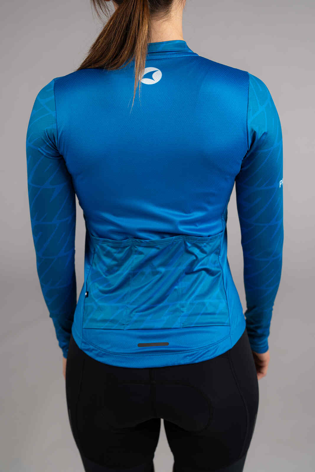 Women's Aero Long Sleeve Blue Cycling Jersey - Back Pockets