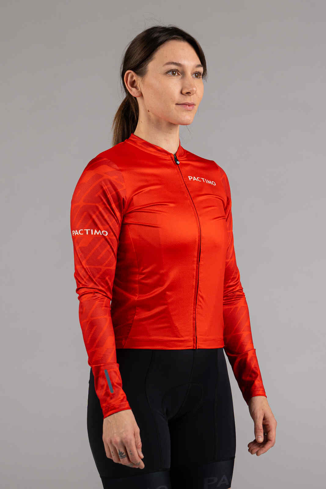 Women's Long Sleeve Red Bike Jersey - Front View