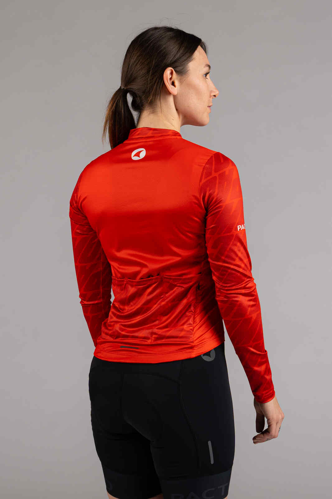 Women's Long Sleeve Red Cycling Jersey - Back View