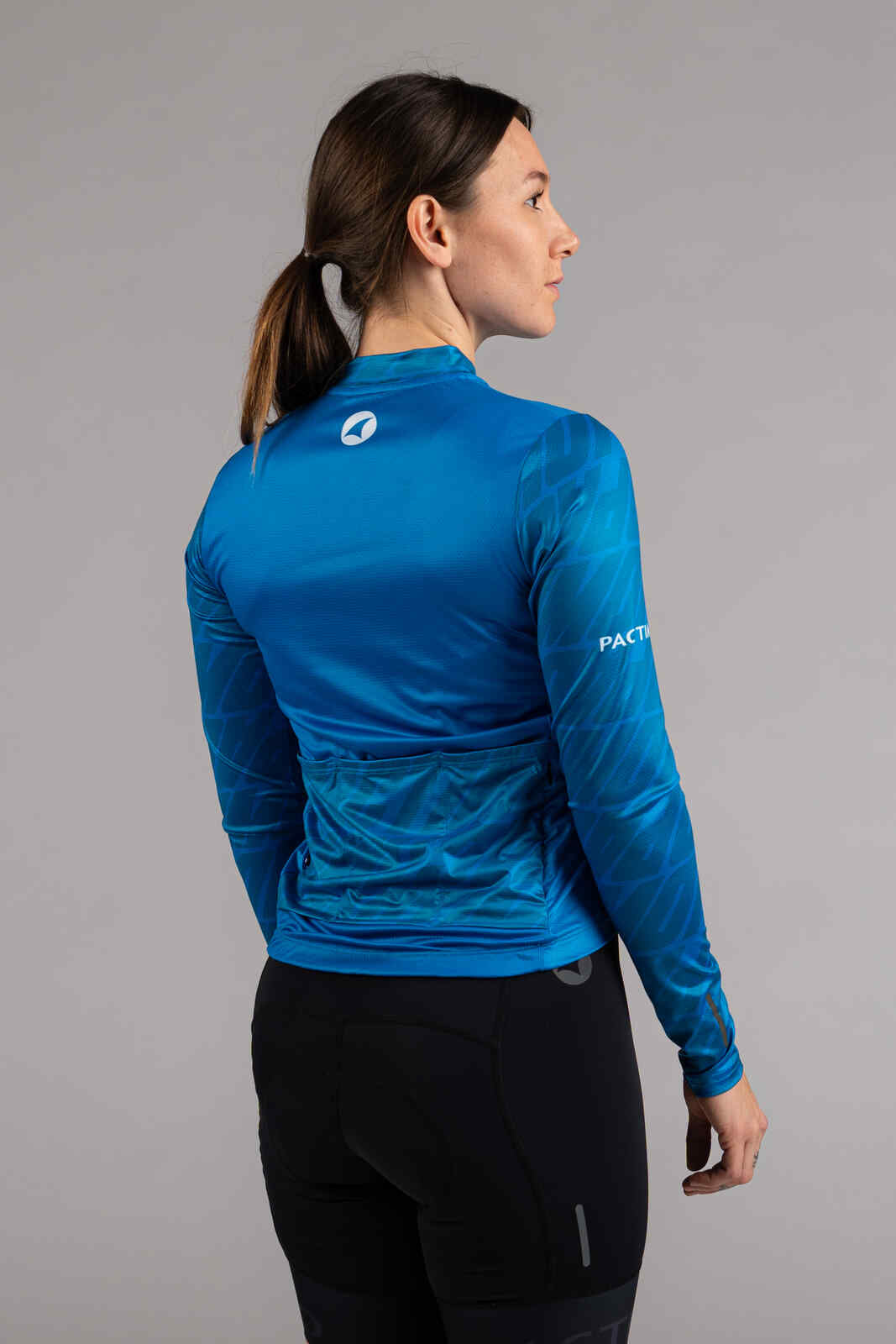 Women's Long Sleeve Blue Cycling Jersey - Back View