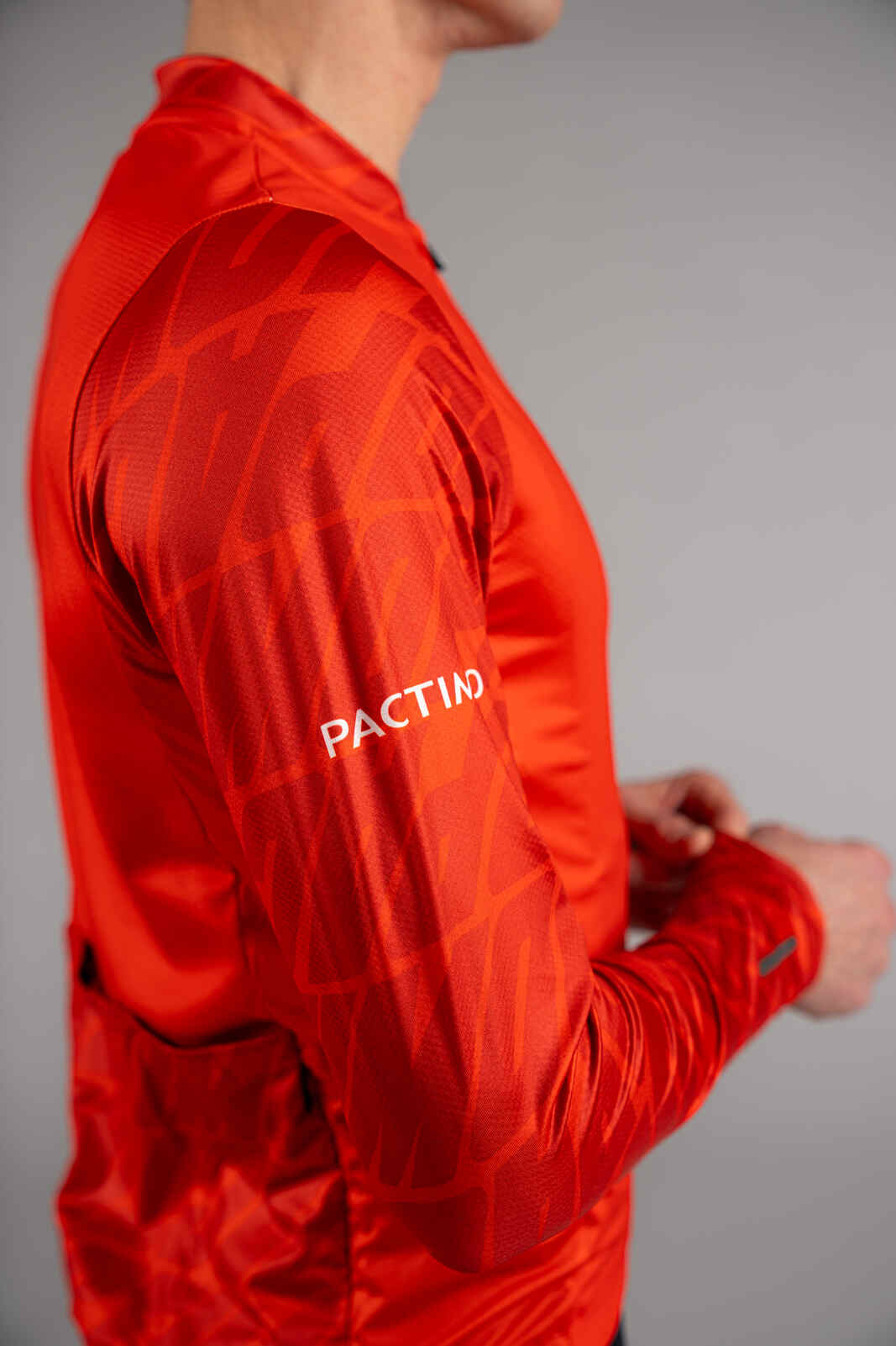 Men's Red Long Sleeve Bike Jersey - Fabric Close-Up