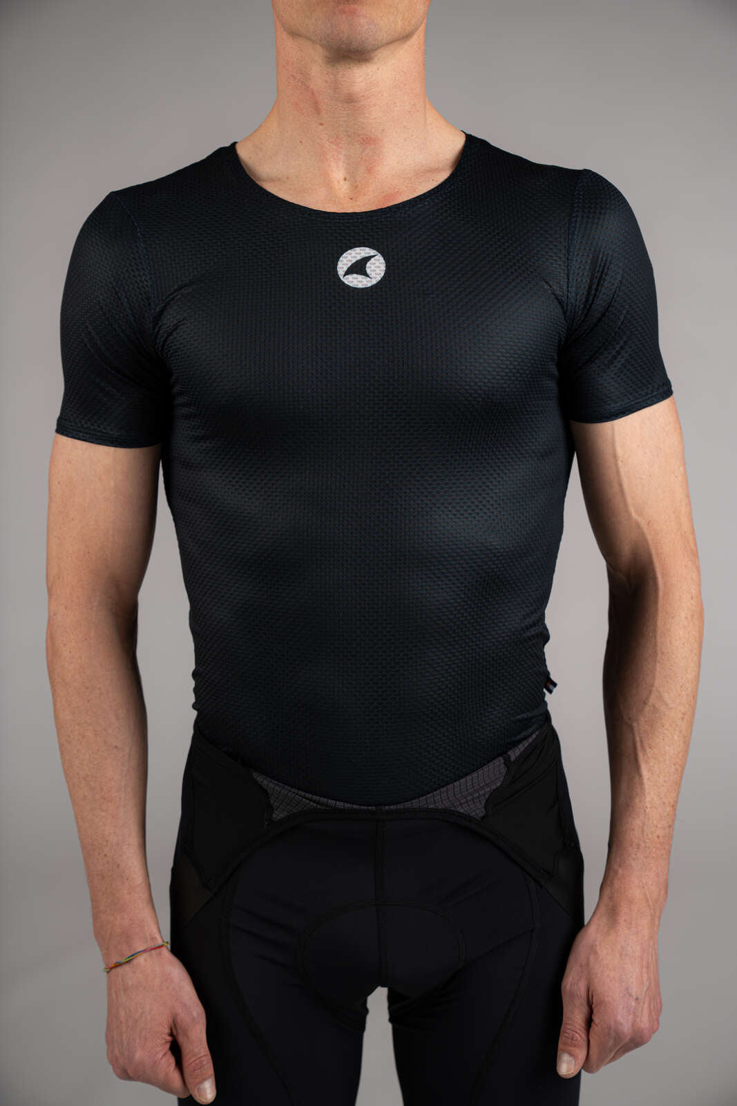 Men's Navy Blue Mesh Cycling Base Layer - Front Close-Up