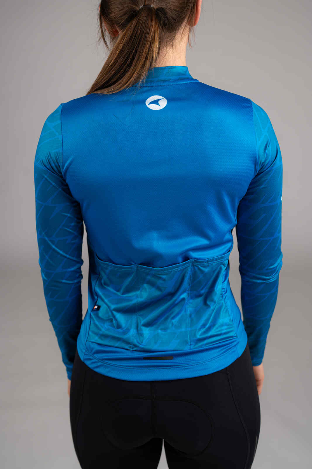 Women's Long Sleeve Blue Bike Jersey - Back Pockets